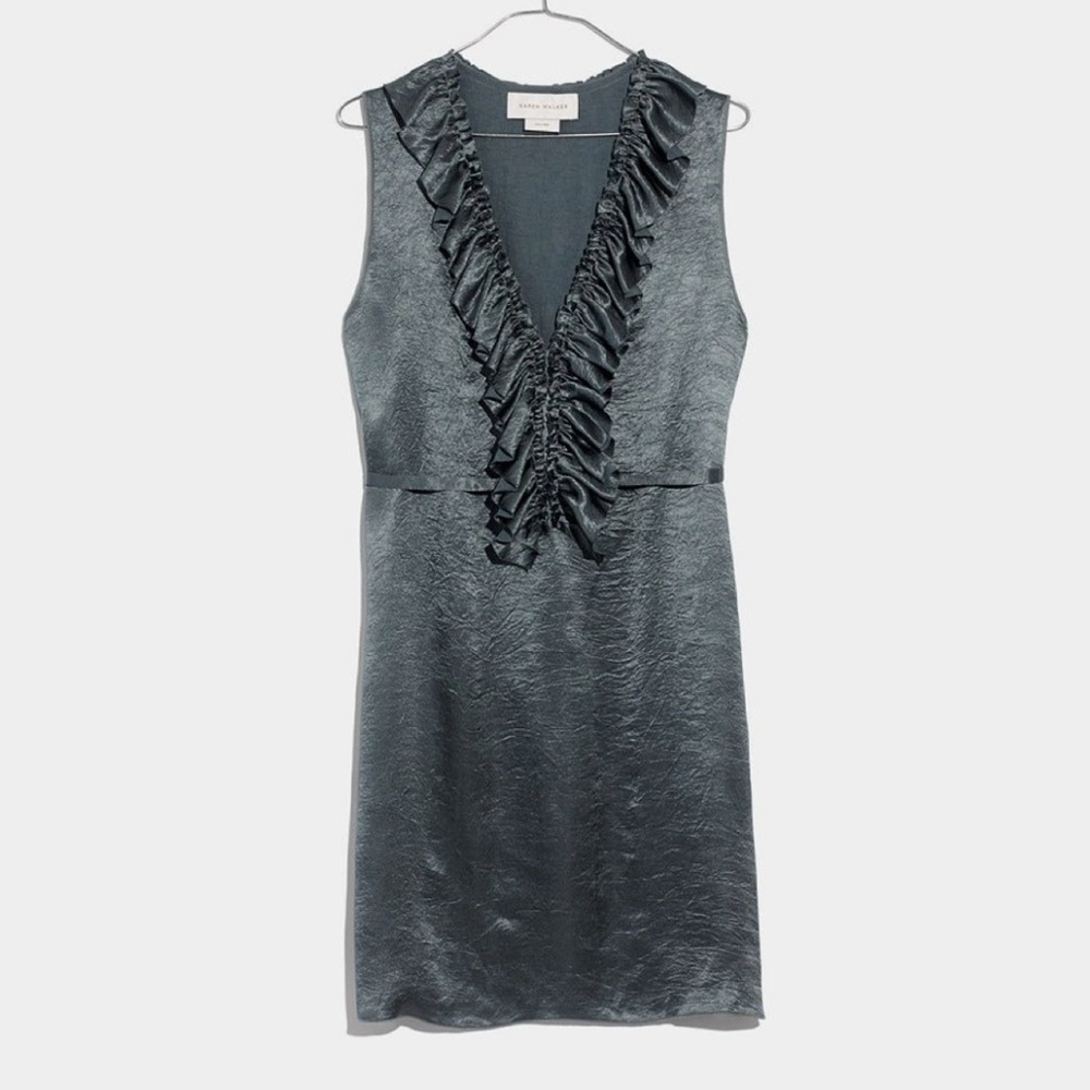 Madewell X Karen Walker Metallic Smokey Blue Ruffle Dress